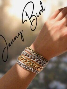 Free Jenny Bird Austin Cuff Mixed Metal Layered Chain Bracelet - Excel. Cond.